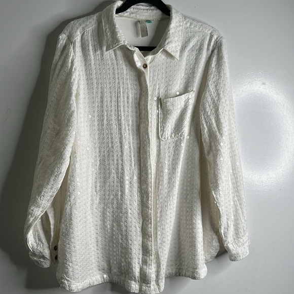 Anthropology pilcro white button down sequins top size 1x - Picture 5 of 11
